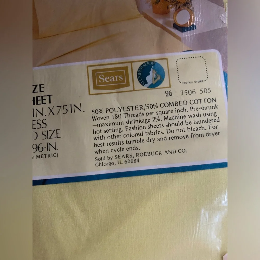 Vtg Sears Slumber Shop Country Fair Solids Full Size Sheets Flat&Fitted Yellow